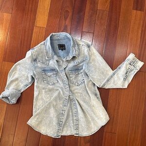 Women's Light Blue Washed Denim Jacket - Casual Jean Shirt
